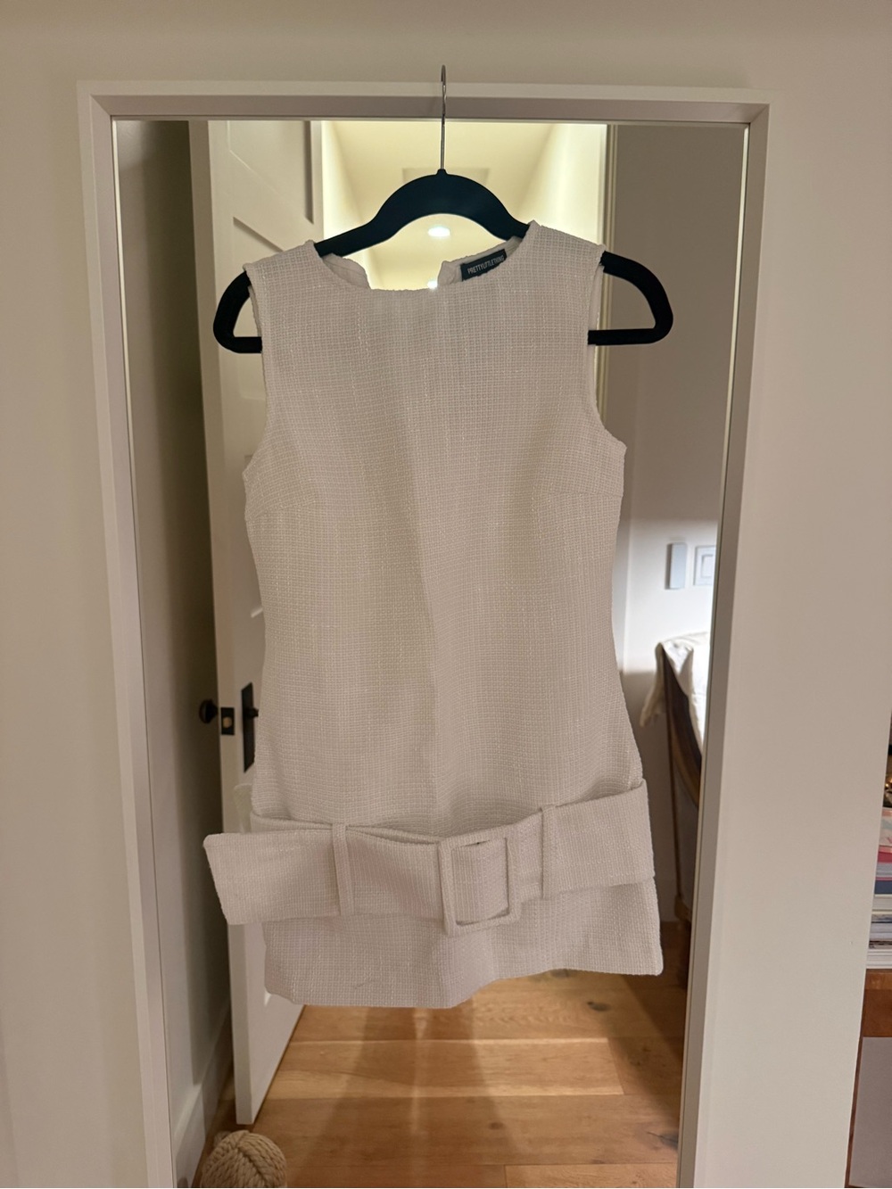 PrettyLittleThing White Boucle Low Waisted Dress